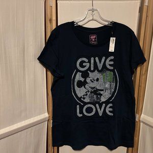 NWT DISNEY Mickey Mouse Old Navy Collectabilitees Sz XL Navy Blue GIVE LOVE Top